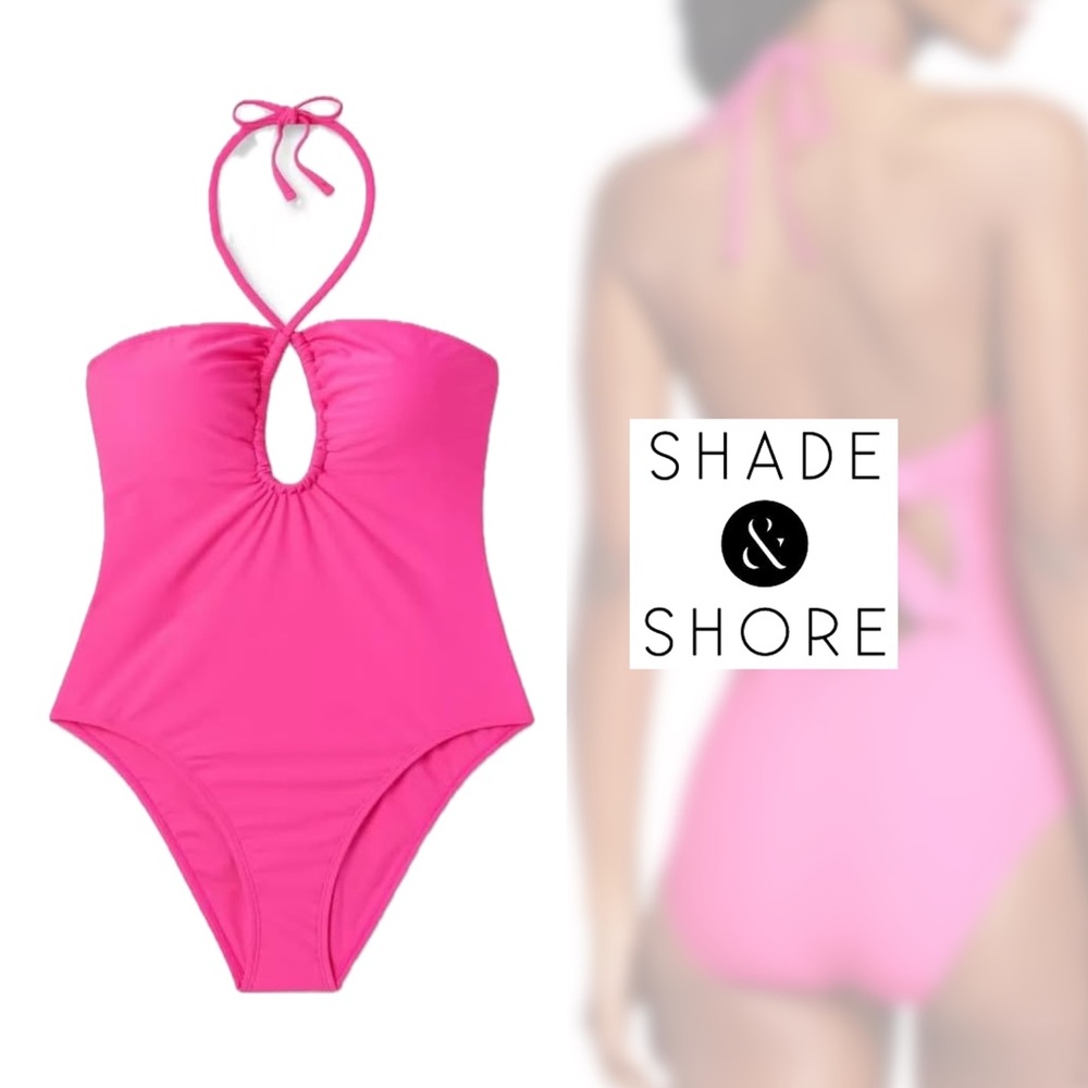 Shade & Shore Halter Keyhole Bandeau One-Piece Swimsuit - Large (12-15)